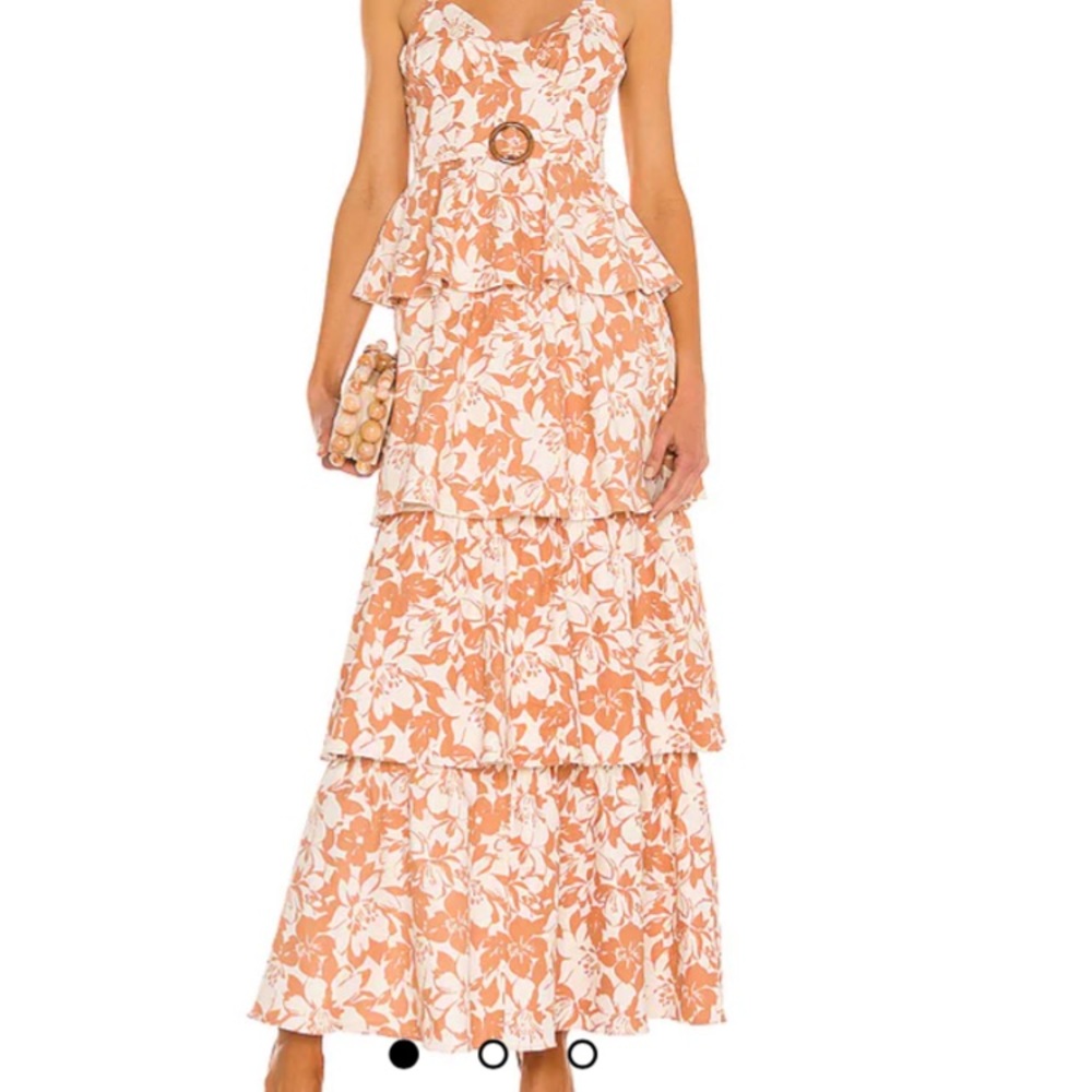 Lovers + Friends Peach and White Tiered Floral Maxi Dress